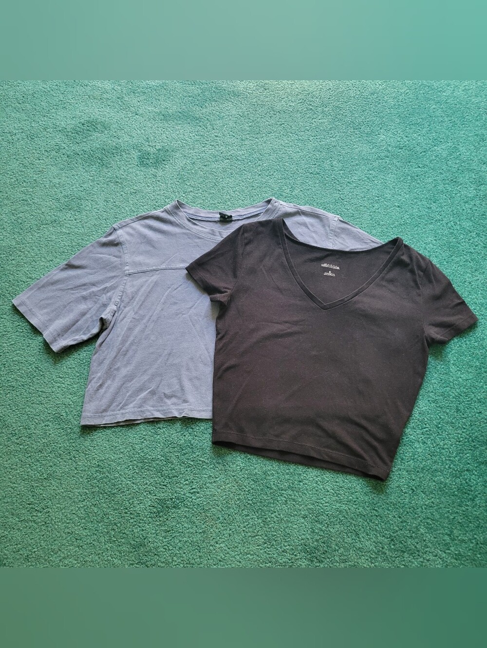 Wild Fable Lot Of 2 Sz Small Crop Tops Blue Jersey, Black V Neck